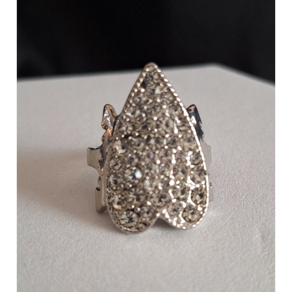 Silver-Tone Rhinestone Heart Ring With Arrow Design - Size 8 - Picture 8 of 8